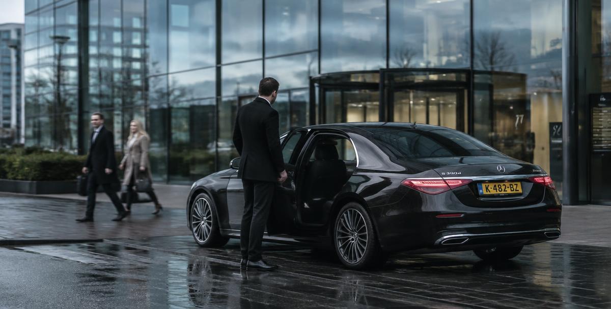 Chauffeur opening the door of an executive limousine